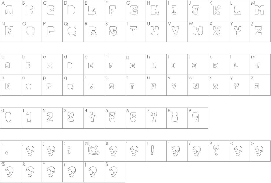 OPN Malatashito Naked font character map preview