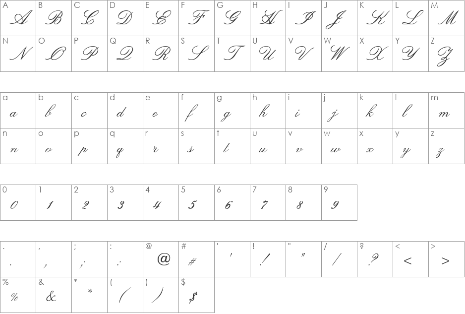 OPTI Venetian font character map preview