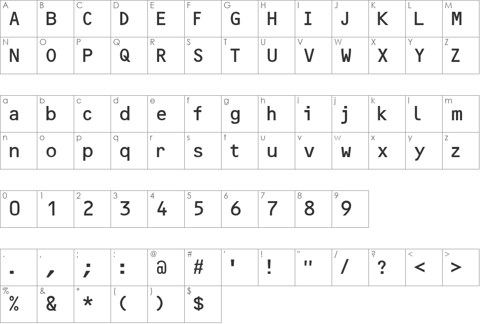 OpticalBDB font character map preview