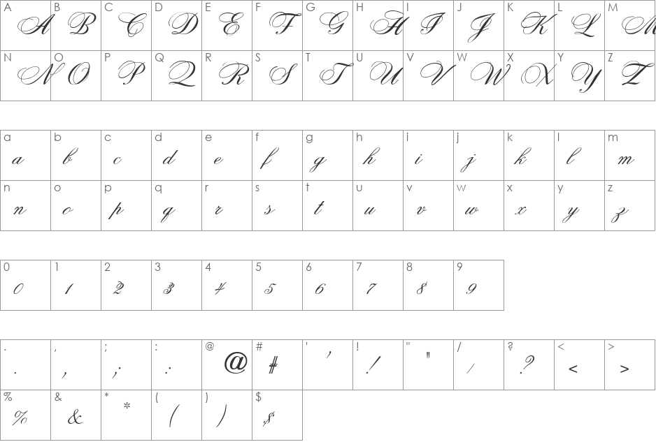 OPTICits font character map preview