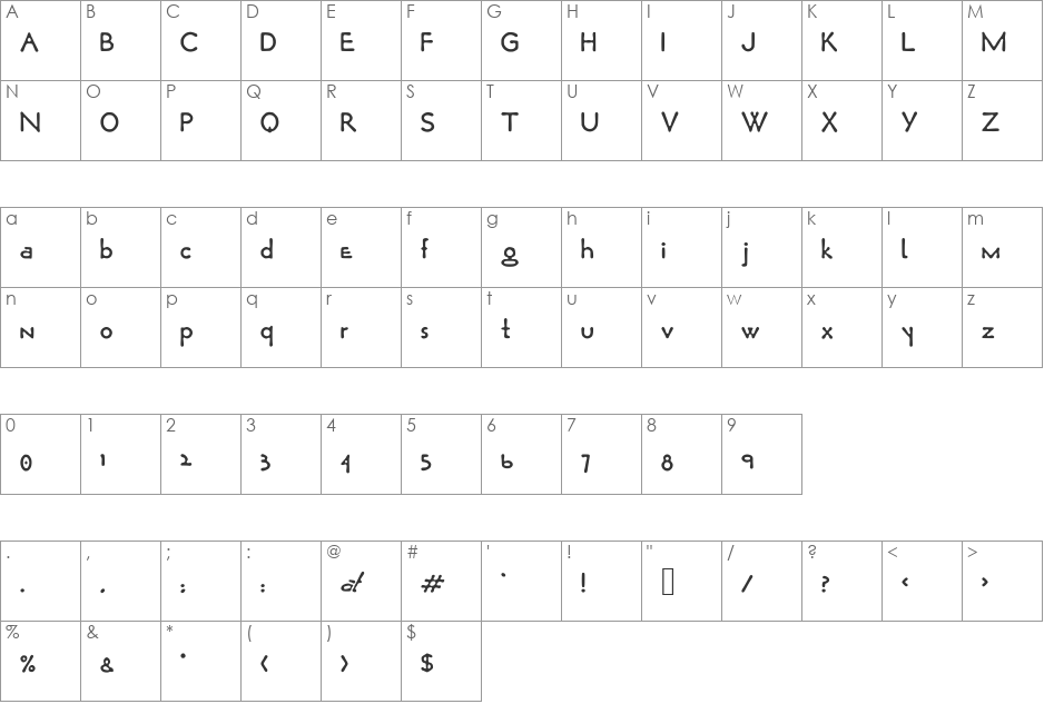 OpticonLoose font character map preview