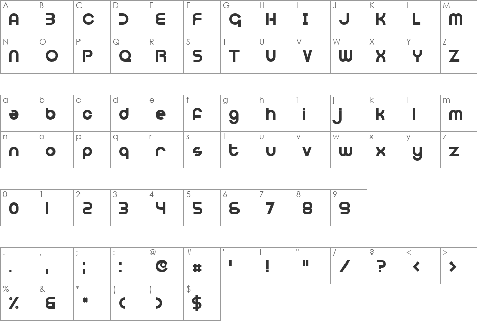 Optien font character map preview