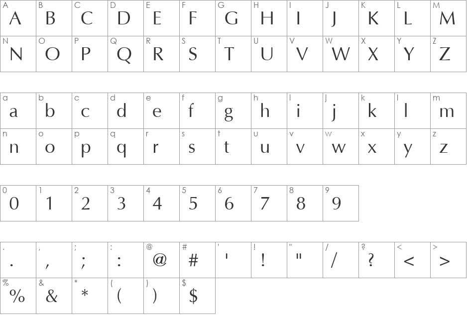 Opulent font character map preview