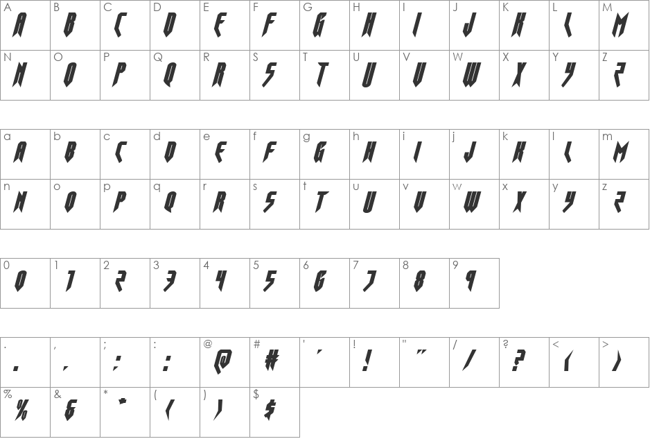 Opus Magnus Italic font character map preview