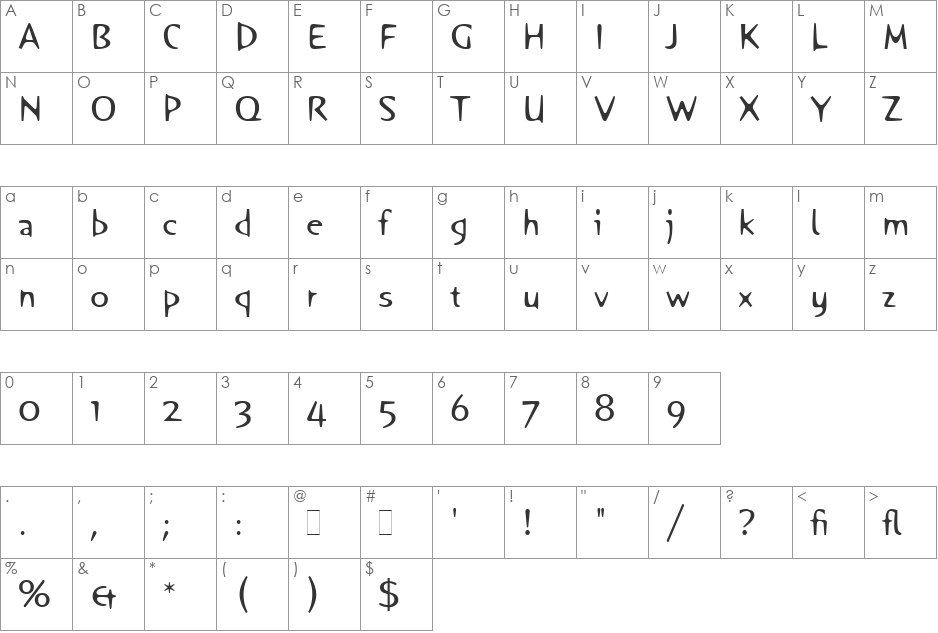 Orange LET font character map preview