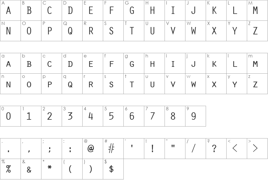 Orator font character map preview