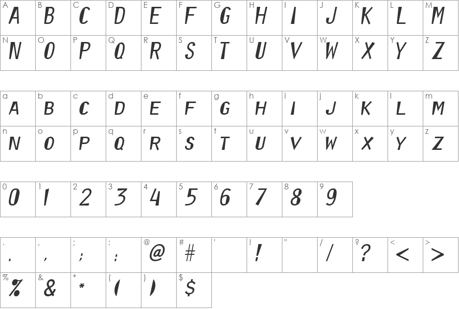 Orator Reformed font character map preview