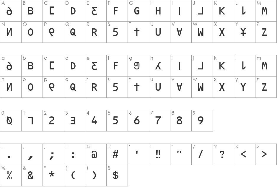 ORAV font character map preview