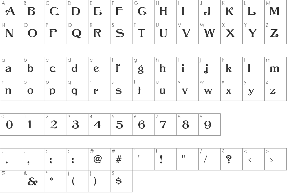 OrbitAntique font character map preview