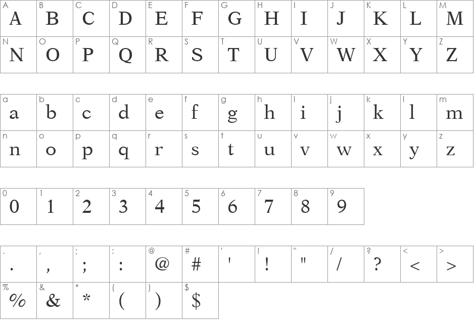 Orchid SSi font character map preview