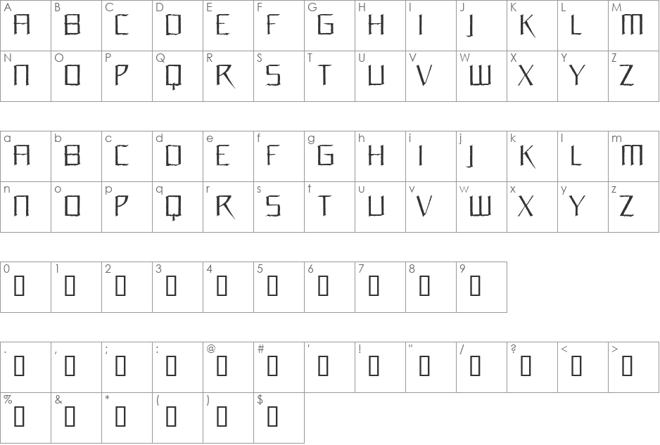 OrchideeLight font character map preview