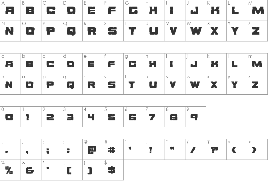 Ore Crusher Rotate font character map preview