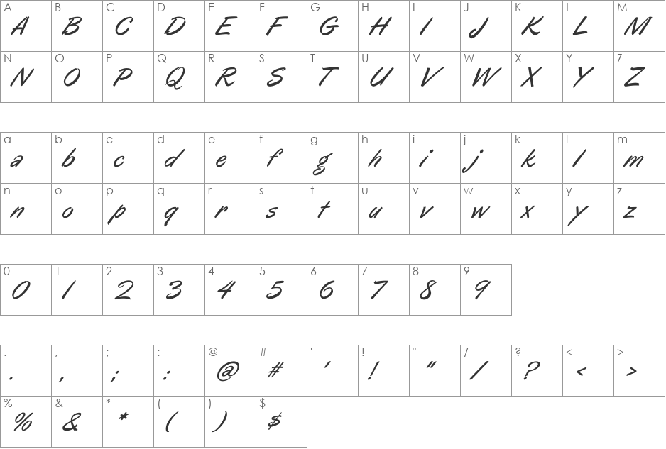 Oregano font character map preview