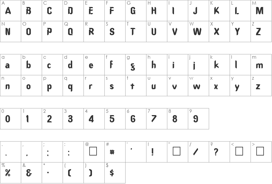 OregonDry font character map preview