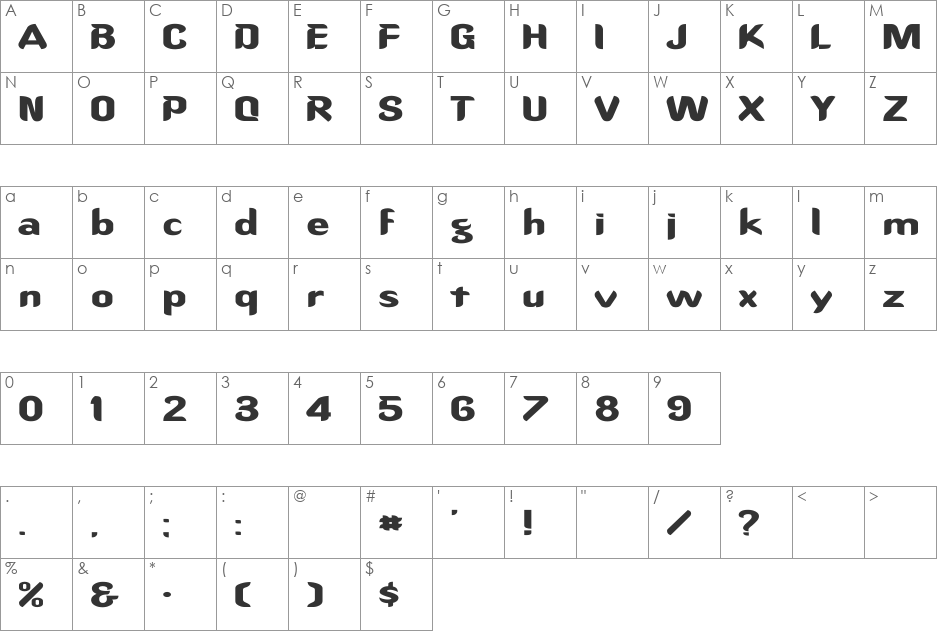 OregonDry Ex font character map preview