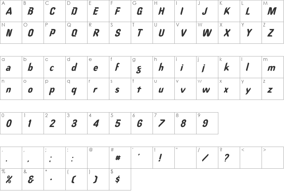 OregonDry Italic font character map preview