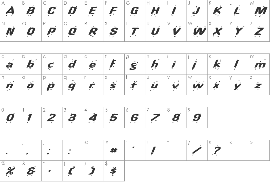 OregonWet Ex Italic font character map preview