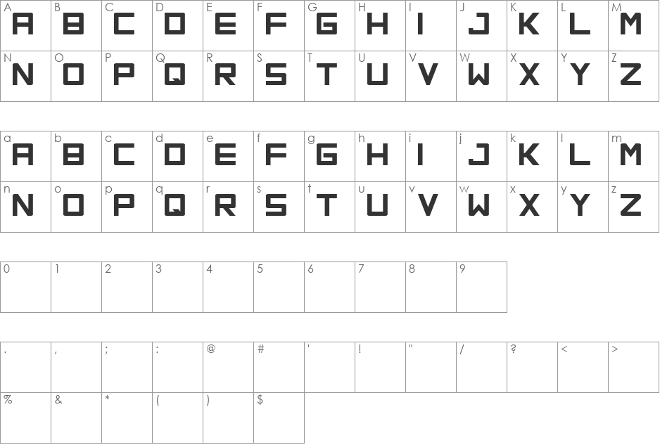 Orena font character map preview