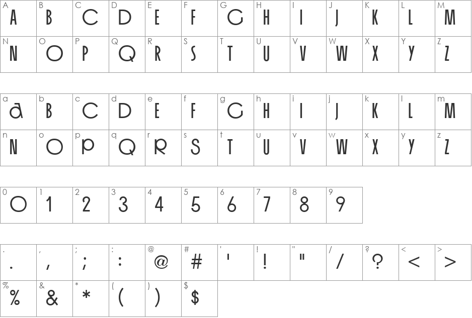 Organda Bold font character map preview