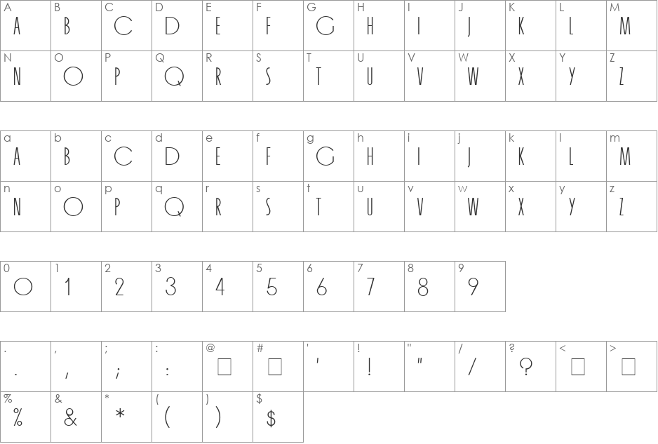 Organda MN font character map preview