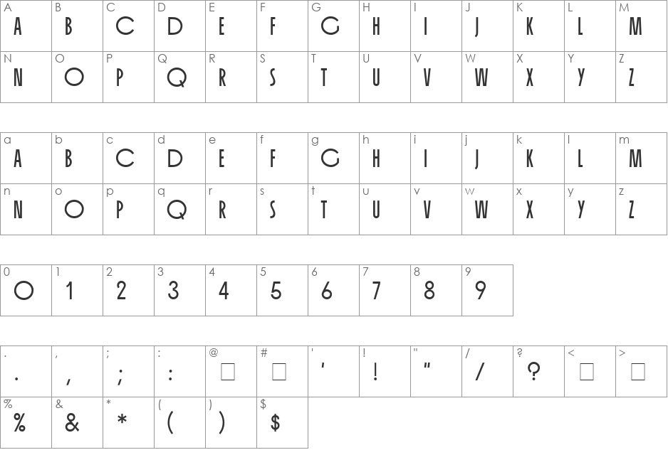Organda MN font character map preview