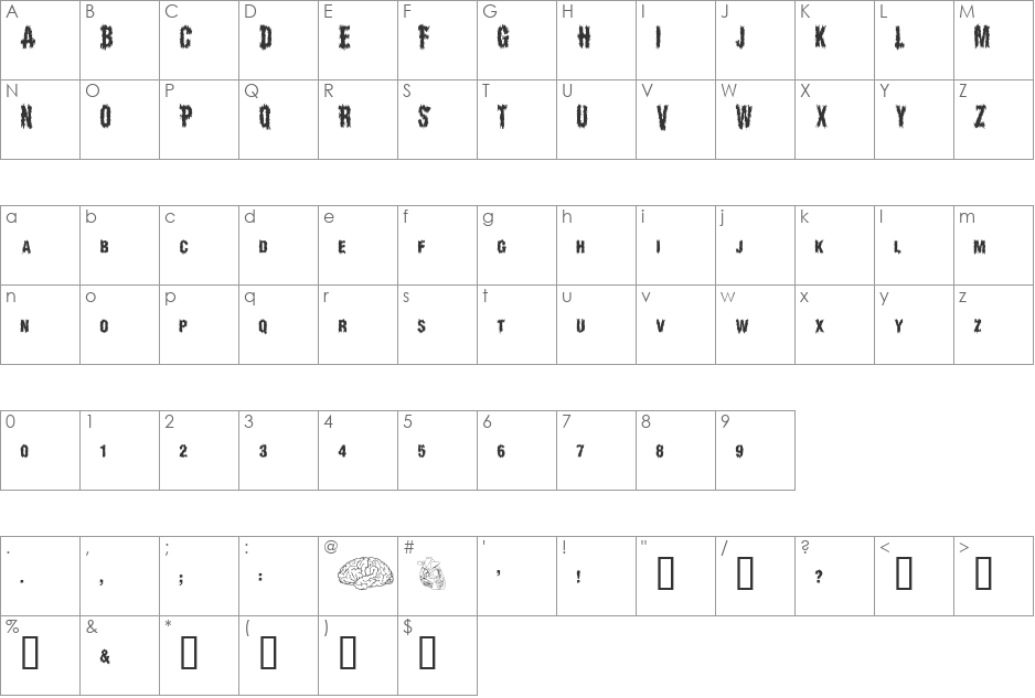 OrganDonorSkin font character map preview