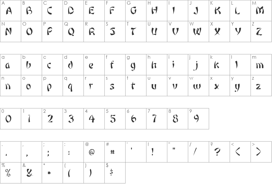 Orient 1 font character map preview