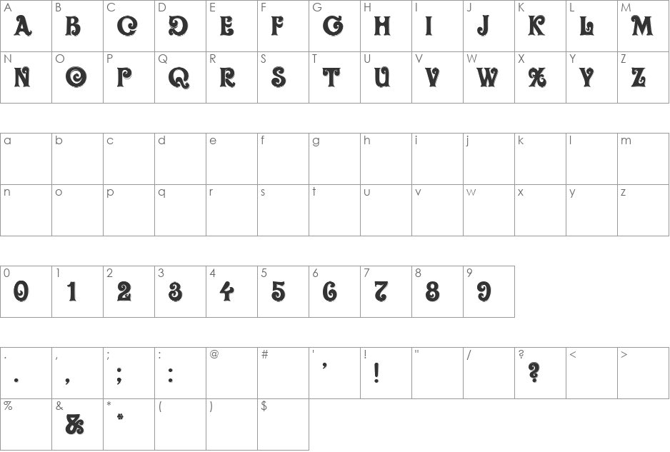 Orient Blackshadow font character map preview