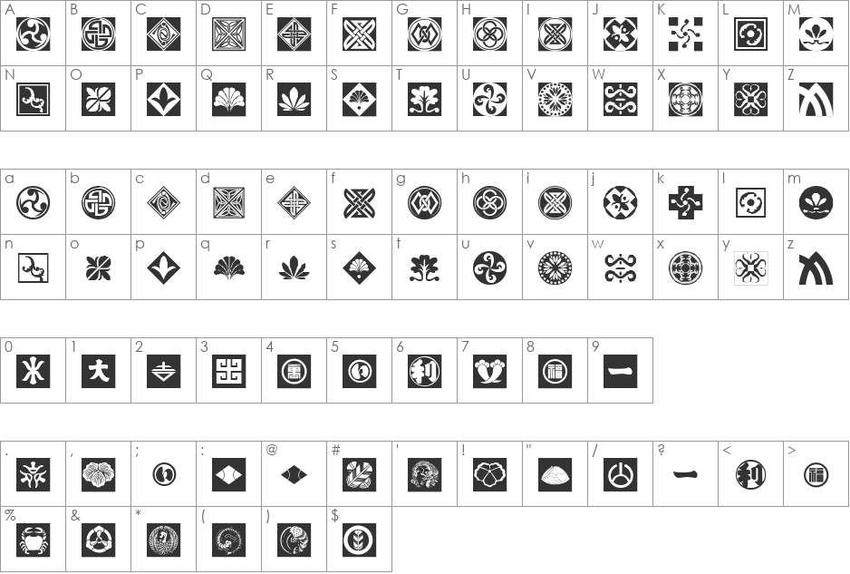 Orient Patterns font character map preview