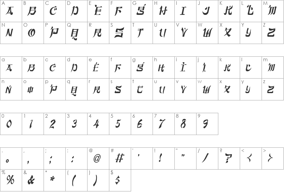 Orient2-Condensed font character map preview