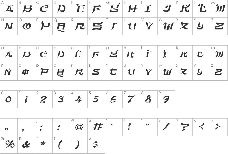 Orient2-Extended font character map preview