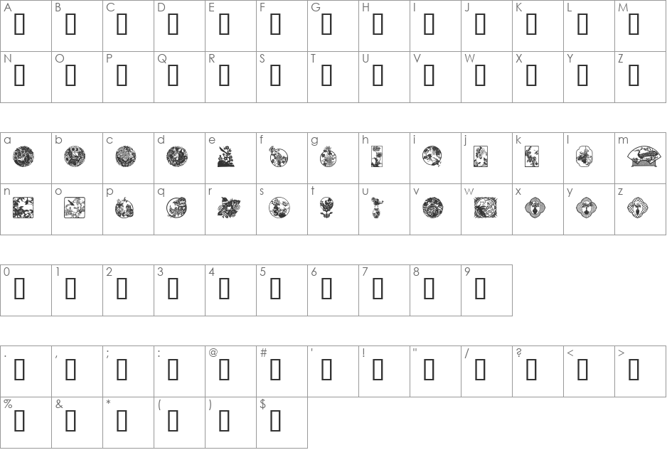 Oriental View font character map preview