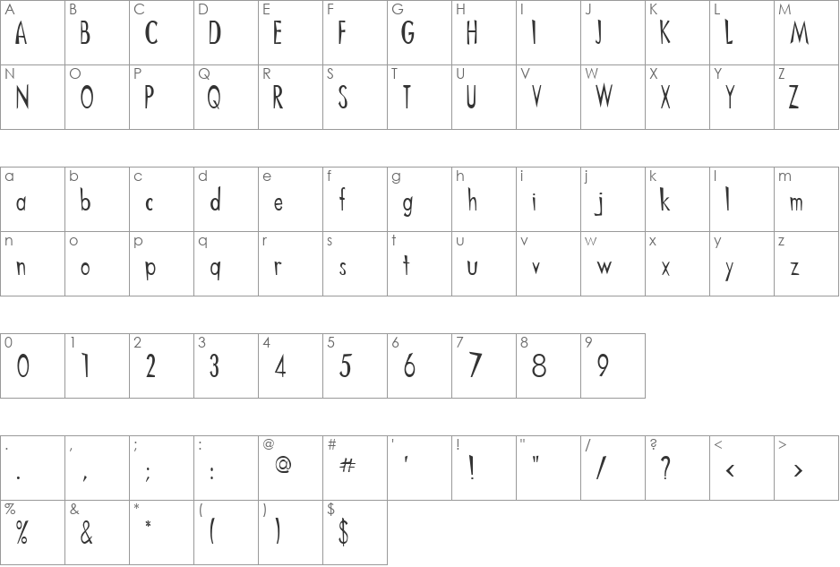 Oriently font character map preview