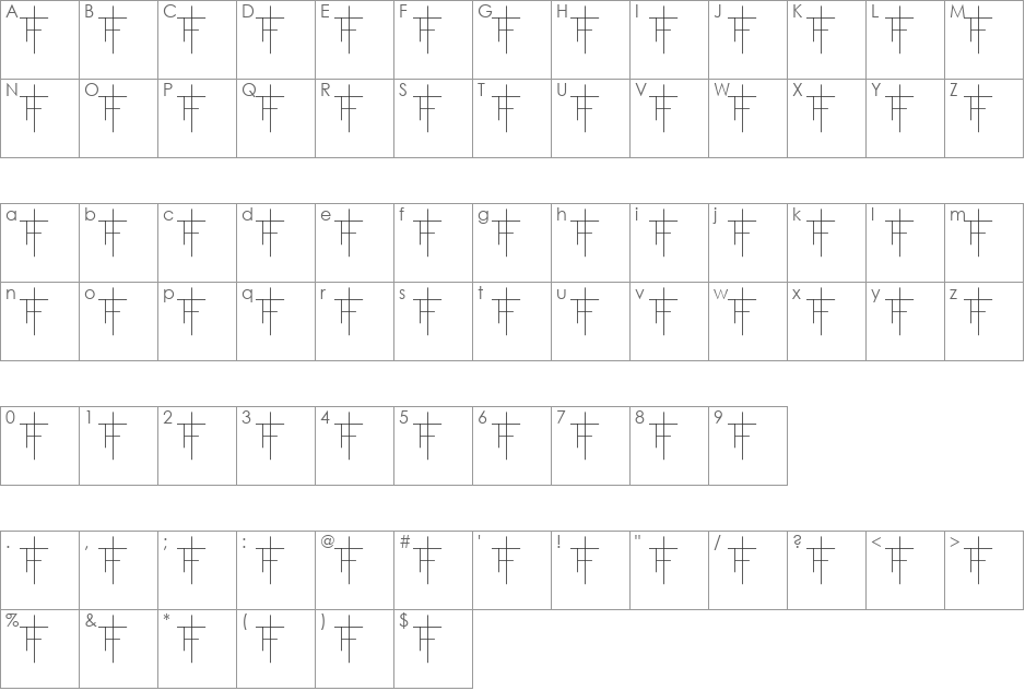 ORIGIN ALPHABET font character map preview