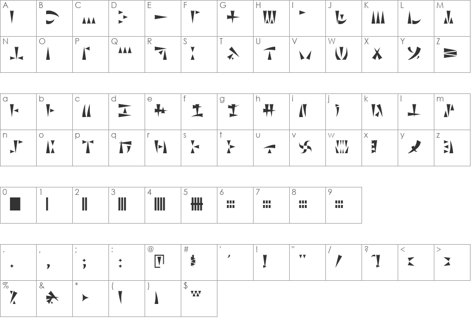 Ork Glyphs font character map preview