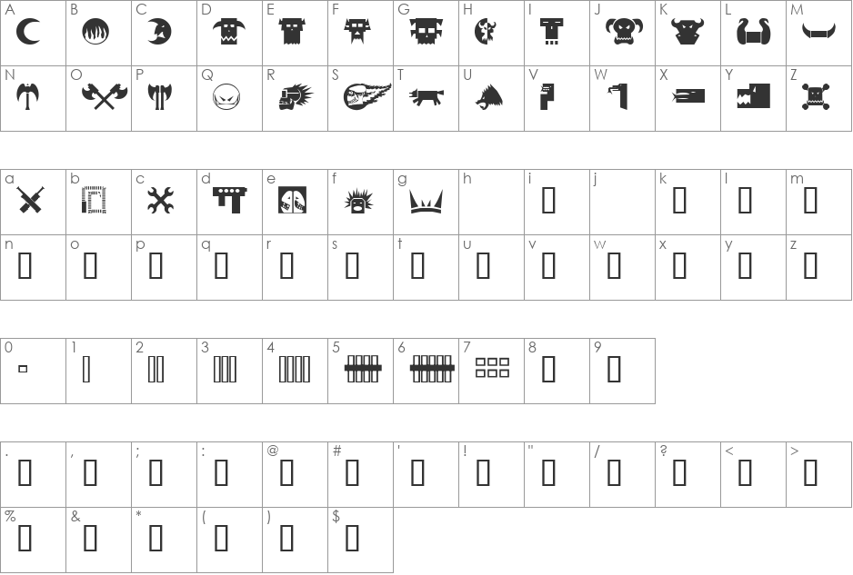 Orky font character map preview