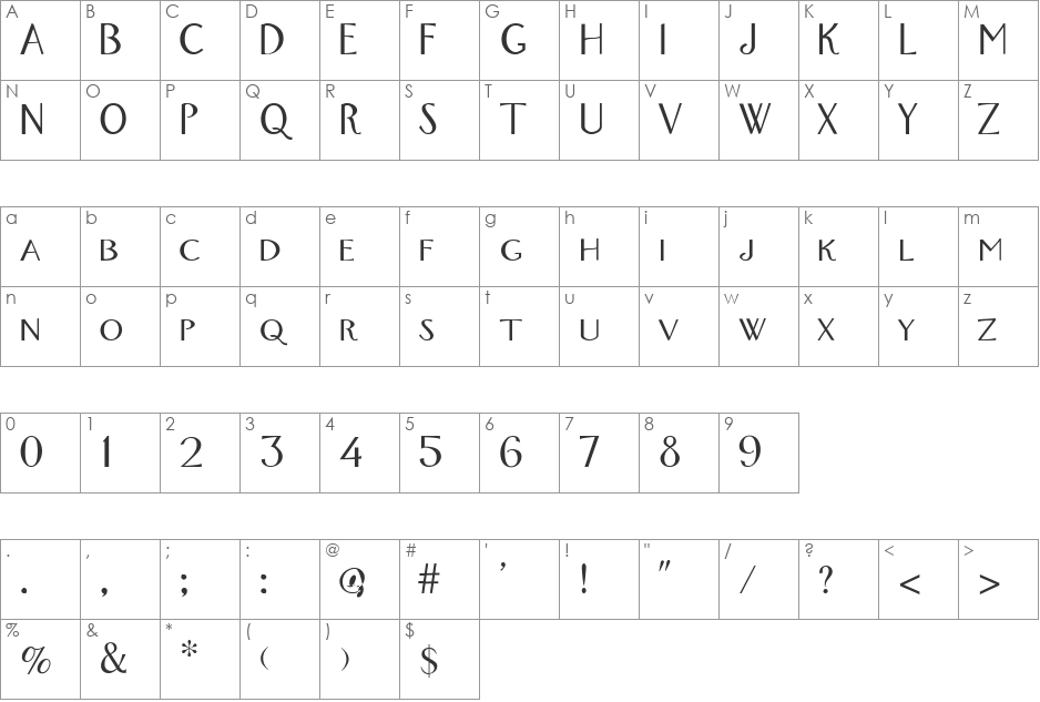Orlando font character map preview