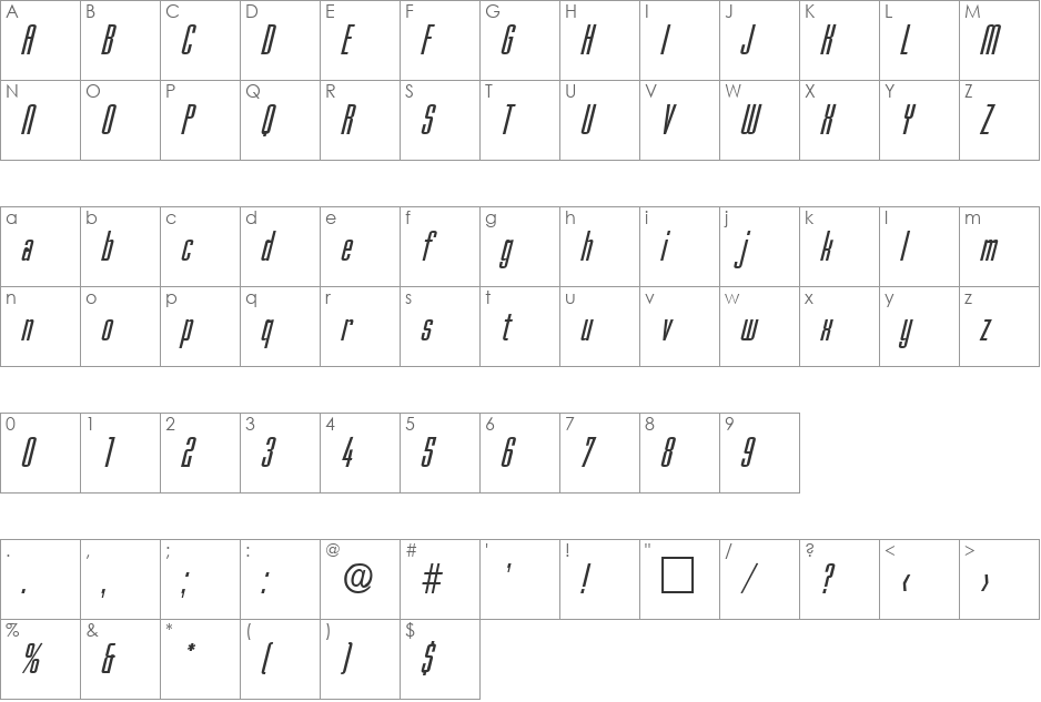 OrlandoItalics font character map preview