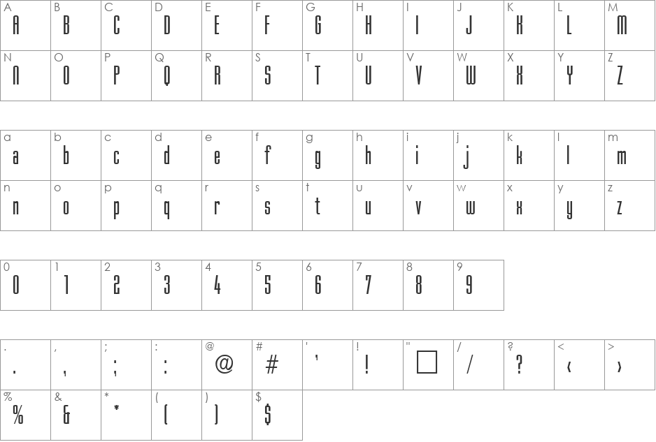 OrlandoRegular font character map preview