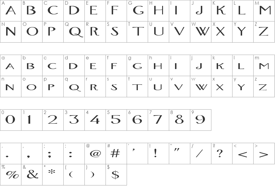 Orlando_Bold font character map preview