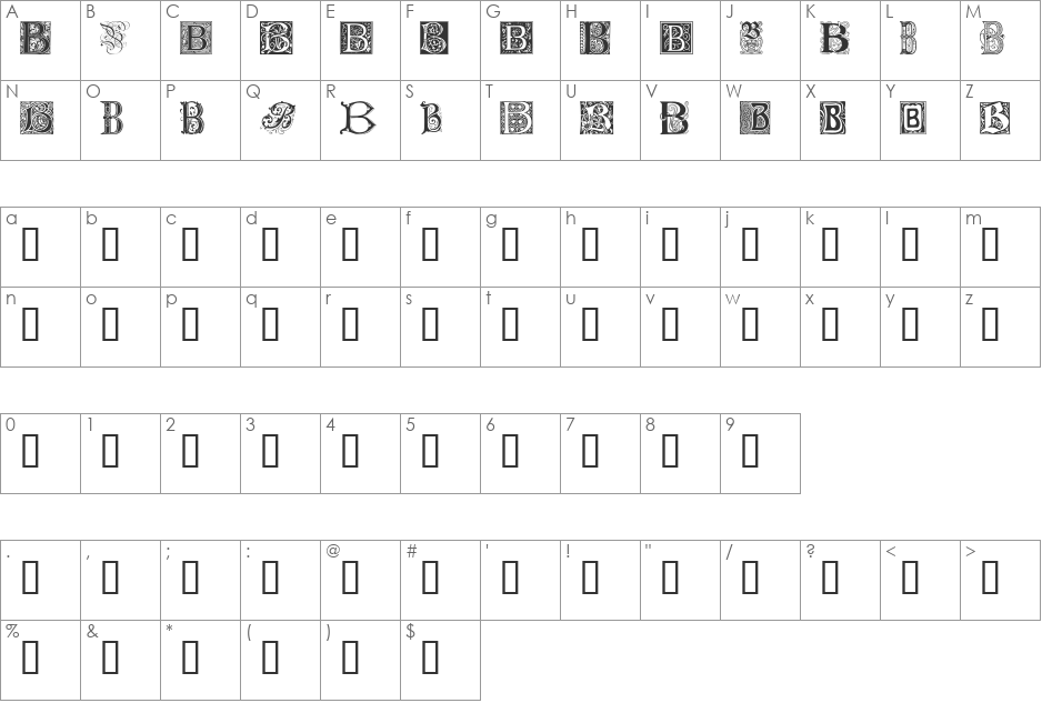 Ornamental Initials B font character map preview
