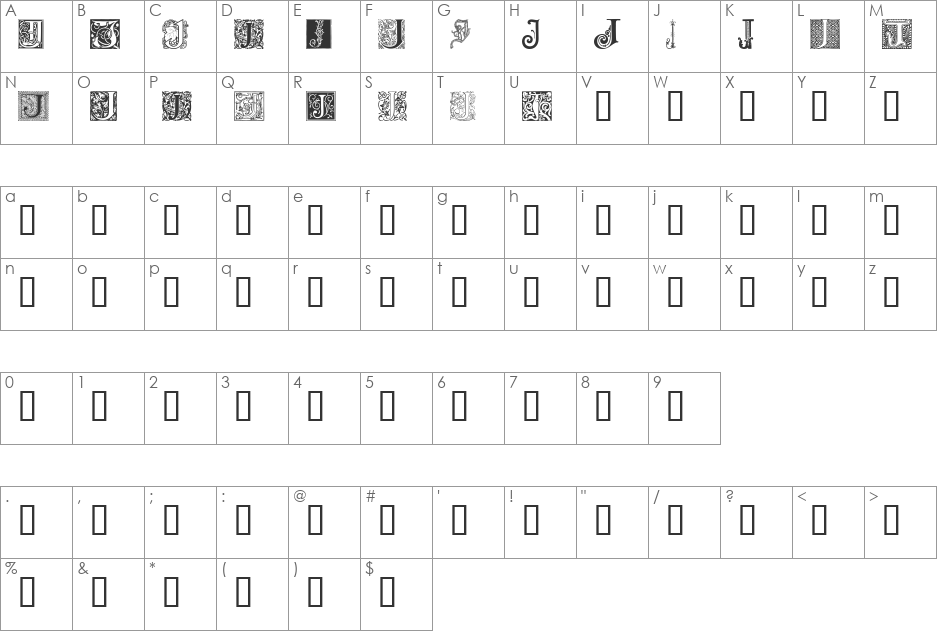 Ornamental Initials J font character map preview