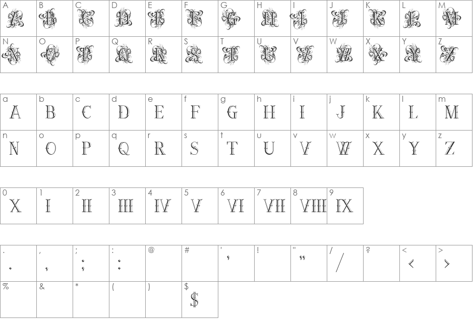 Ornamental Versals font character map preview