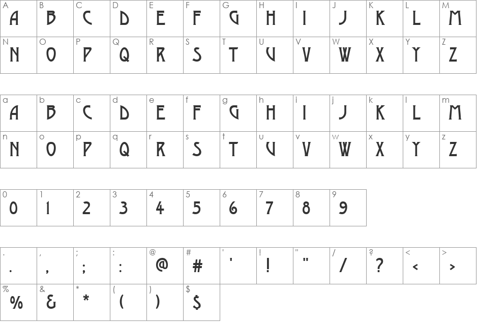 a_Moderno font character map preview