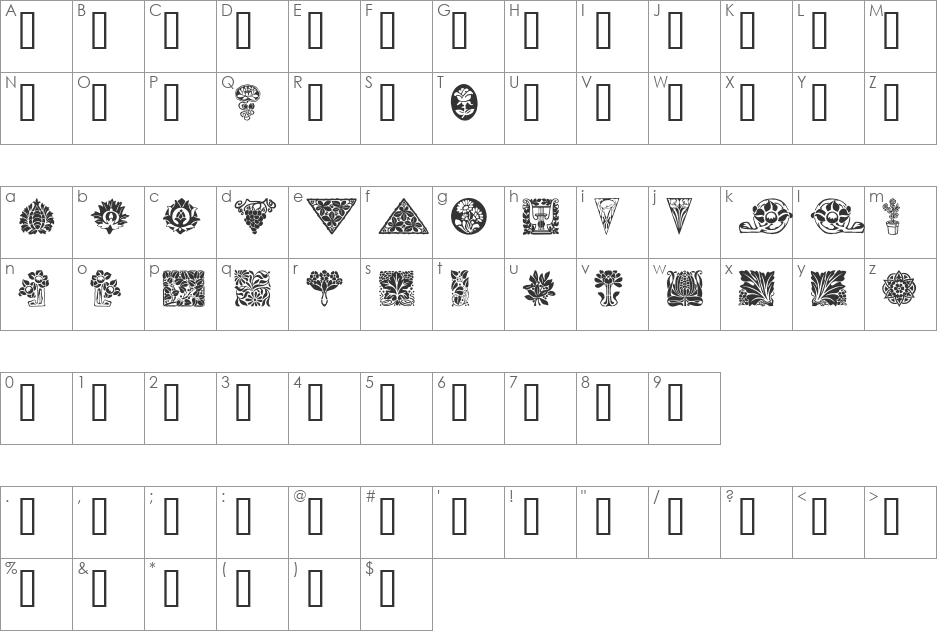 Ornamenter font character map preview