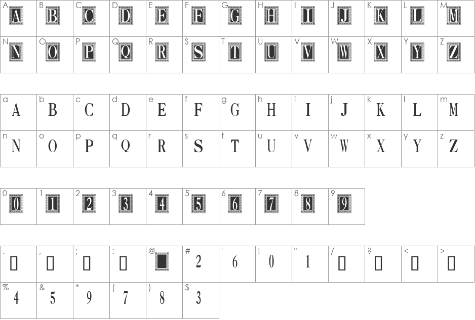 Ornate1 font character map preview