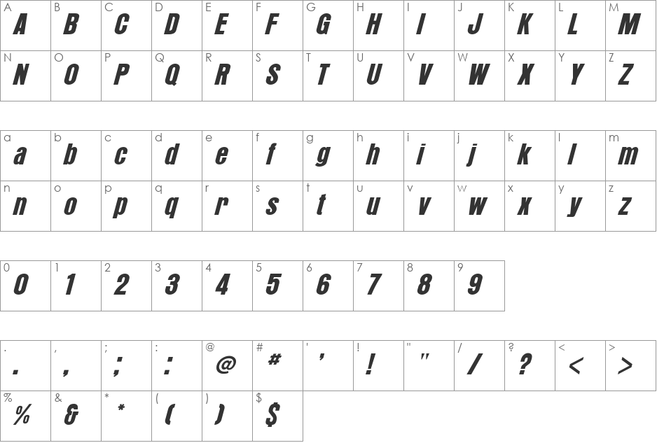 Ornoli font character map preview