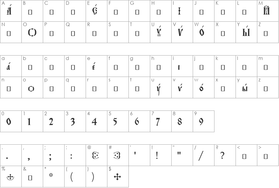 Orthodox.tt eRoos font character map preview