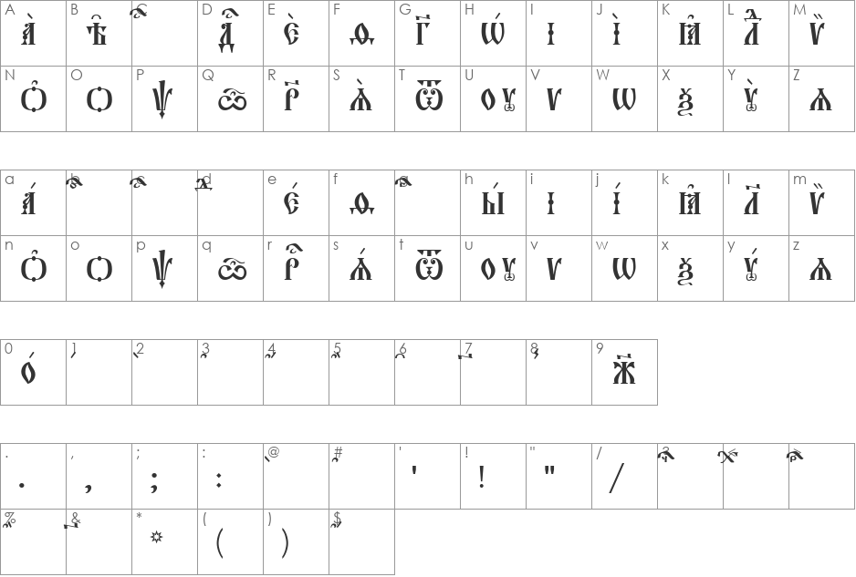 Orthodox.tt Ucs8 Caps font character map preview