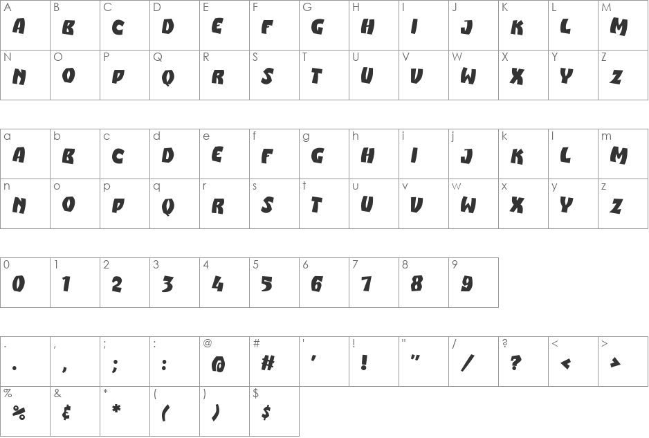 ActionPacked font character map preview